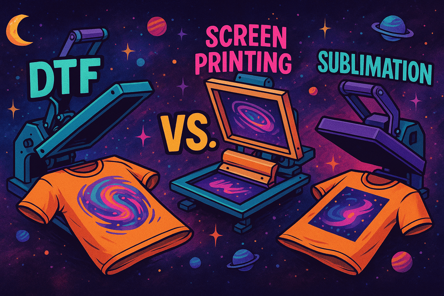 Image of DTF vs. Screen Printing vs. Sublimation: The Ultimate Comparison (2025) - Smith Artist Productions